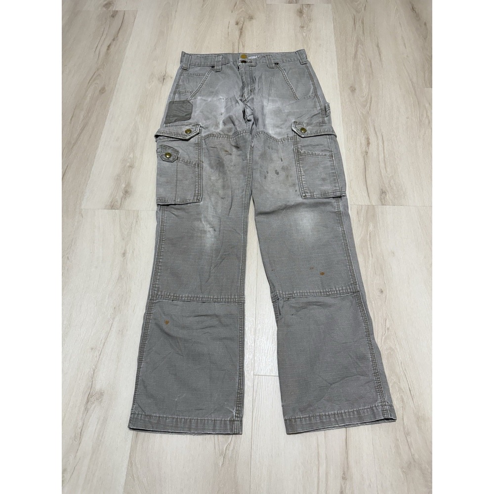 Carhartt Men's Cargo Double Knee Pants 31x32 B342-DES Light Grey Cargo Ripstop